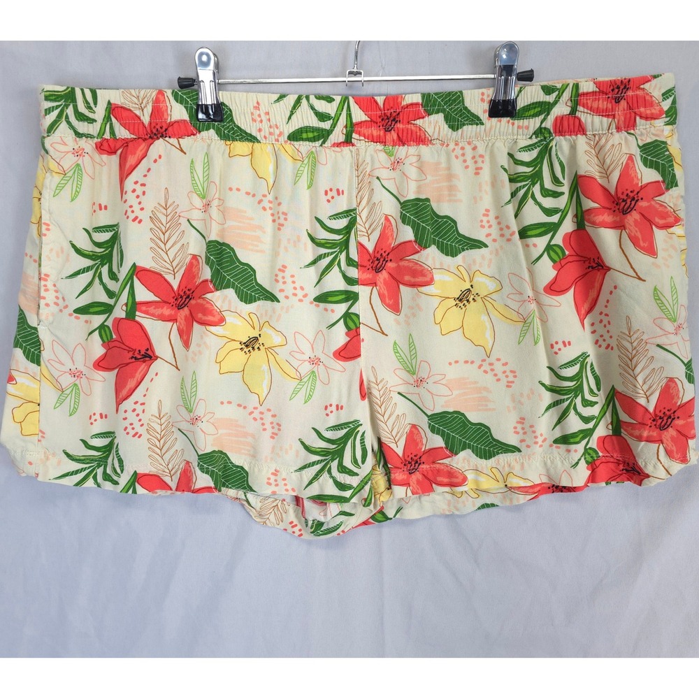 Natural Reflections Tropical Floral‎ Boho Shorts Women XXL Elastic Waist Beach
